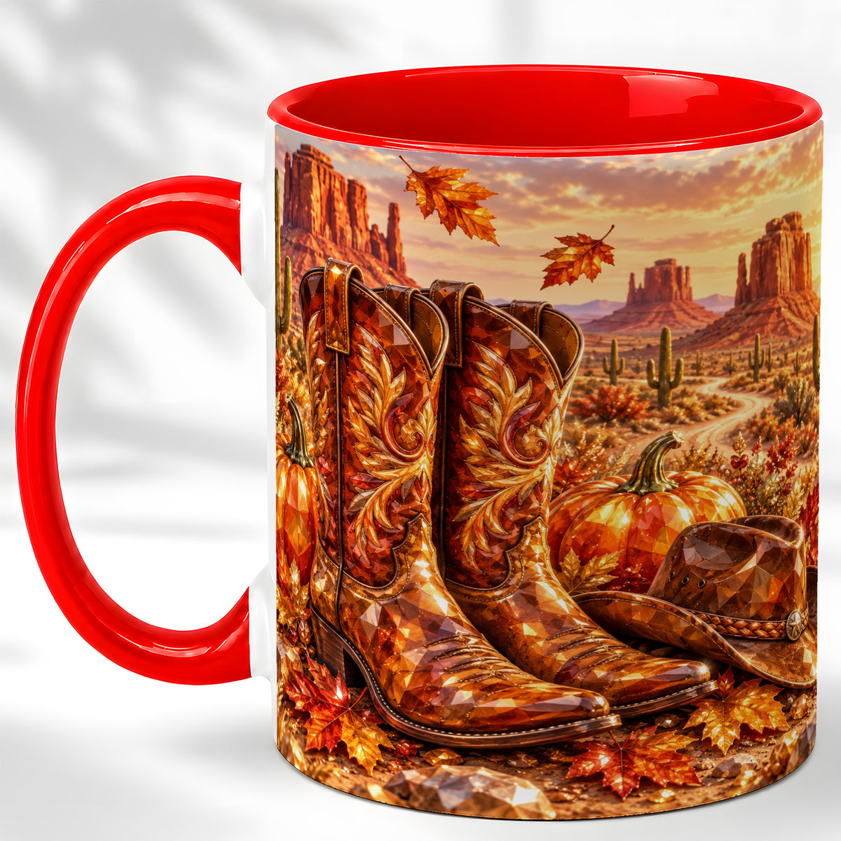 Fall Cowboy Boots Coffee Mug, Western Autumn Mug, Ceramic Cup