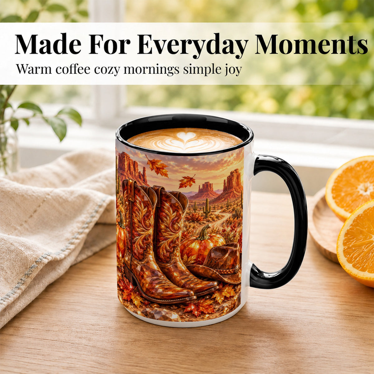 #pl[15oz|Black] Fall Cowboy Boots Coffee Mug, Western Autumn Mug, Ceramic Cup