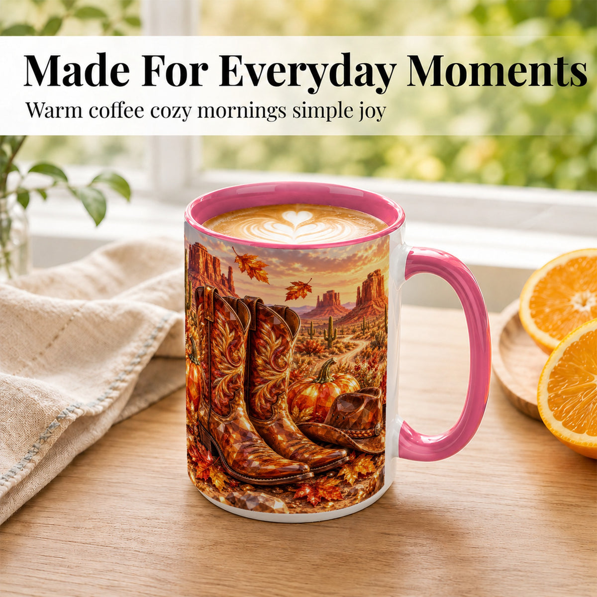 #pl[15oz|Pink] Fall Cowboy Boots Coffee Mug, Western Autumn Mug, Ceramic Cup