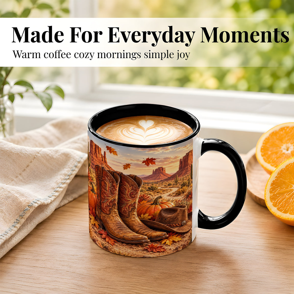 #pl[11oz|Black] Western Fall Coffee Mug, Cowboy Boots Mug, Ceramic Cup