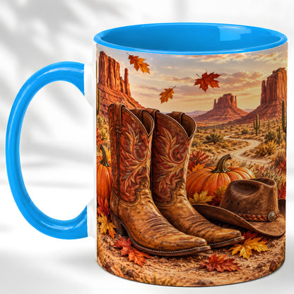 #pl[11oz|Blue] Western Fall Coffee Mug, Cowboy Boots Mug, Ceramic Cup