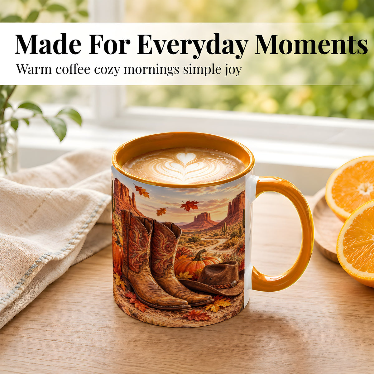#pl[11oz|Orange] Western Fall Coffee Mug, Cowboy Boots Mug, Ceramic Cup