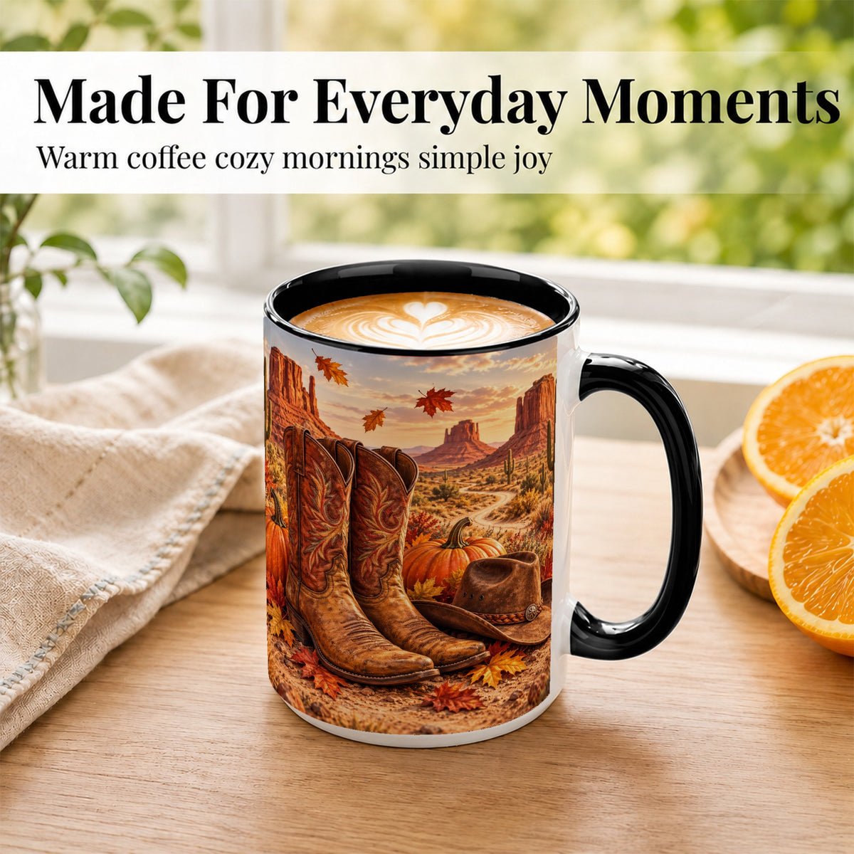 #pl[15oz|Black] Western Fall Coffee Mug, Cowboy Boots Mug, Ceramic Cup