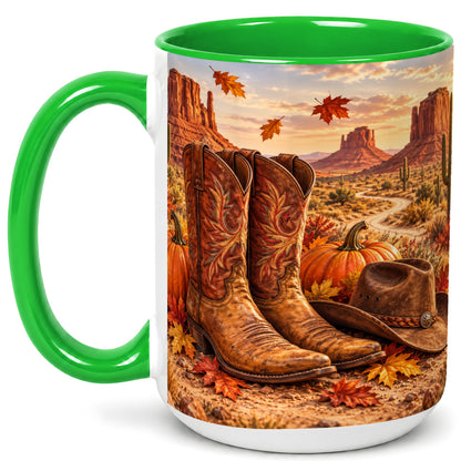 #pl[15oz|Green] Western Fall Coffee Mug, Cowboy Boots Mug, Ceramic Cup