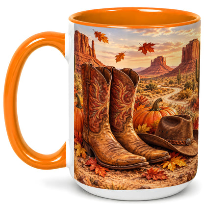 #pl[15oz|Orange] Western Fall Coffee Mug, Cowboy Boots Mug, Ceramic Cup