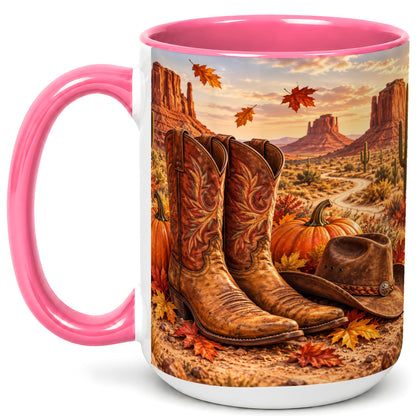 #pl[15oz|Pink] Western Fall Coffee Mug, Cowboy Boots Mug, Ceramic Cup
