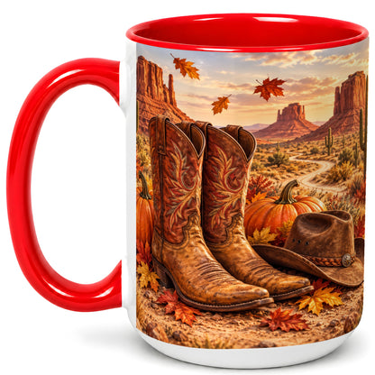 #pl[15oz|Red] Western Fall Coffee Mug, Cowboy Boots Mug, Ceramic Cup