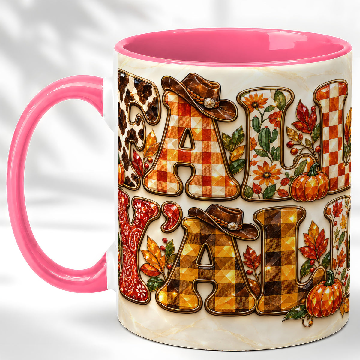 #pl[11oz|Pink] Western Fall Coffee Mug, Cowgirl Autumn Mug, Ceramic Cup