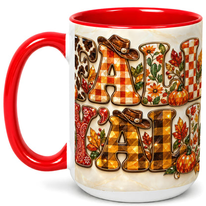 #pl[15oz|Red] Western Fall Coffee Mug, Cowgirl Autumn Mug, Ceramic Cup