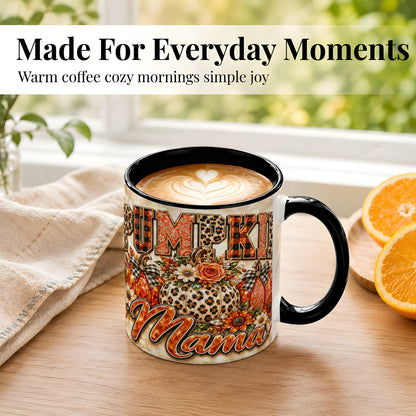 #pl[11oz|Black] Leopard Pumpkin Coffee Mug, Fall Mom Floral Mug, Ceramic Cup