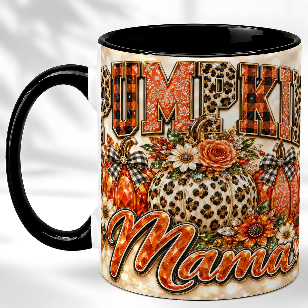 #pl[11oz|Black] Leopard Pumpkin Coffee Mug, Fall Mom Floral Mug, Ceramic Cup
