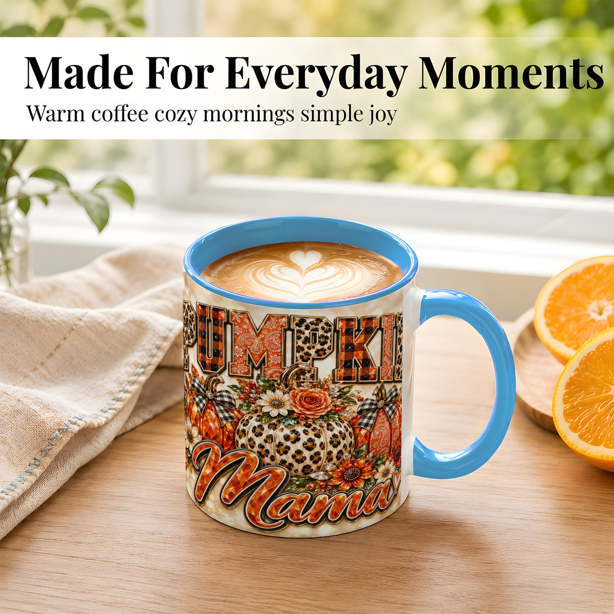 #pl[11oz|Blue] Leopard Pumpkin Coffee Mug, Fall Mom Floral Mug, Ceramic Cup