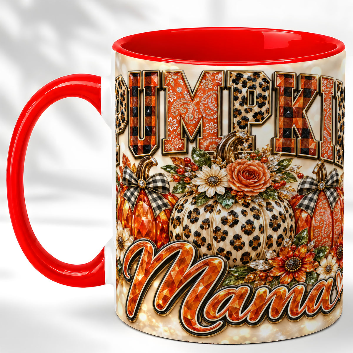 Leopard Pumpkin Coffee Mug, Fall Mom Floral Mug, Ceramic Cup