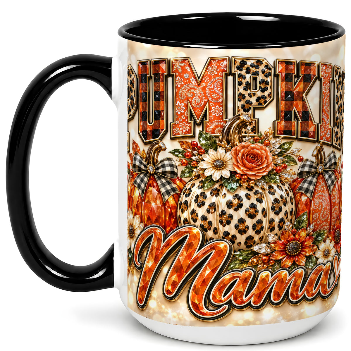 #pl[15oz|Black] Leopard Pumpkin Coffee Mug, Fall Mom Floral Mug, Ceramic Cup