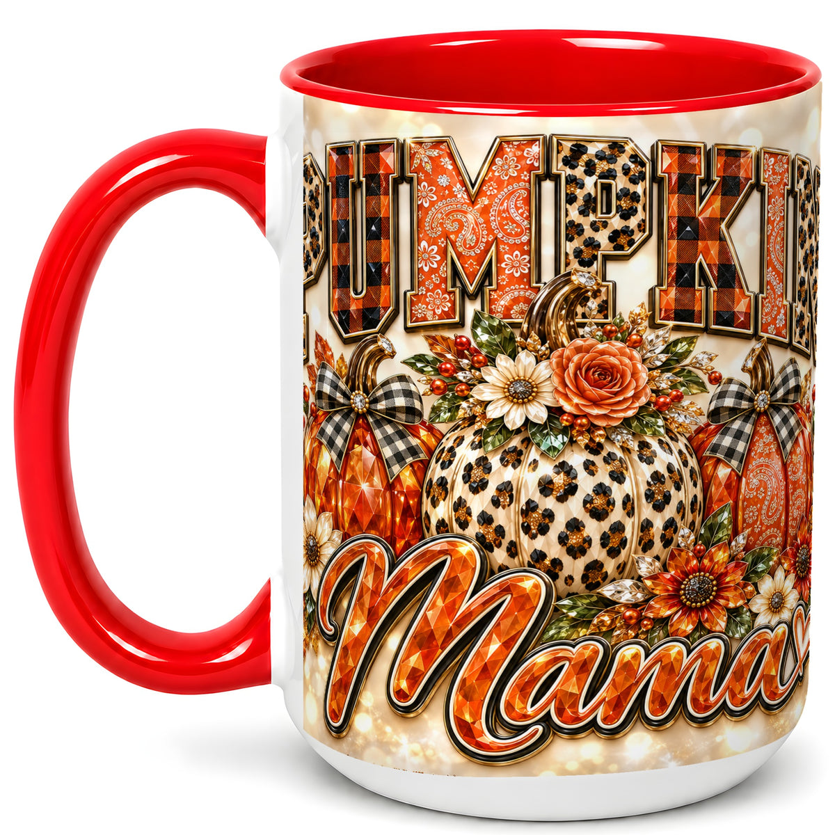 #pl[15oz|Red] Leopard Pumpkin Coffee Mug, Fall Mom Floral Mug, Ceramic Cup
