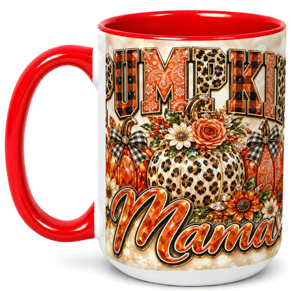 #pl[15oz|Red] Leopard Pumpkin Coffee Mug, Fall Mom Floral Mug, Ceramic Cup