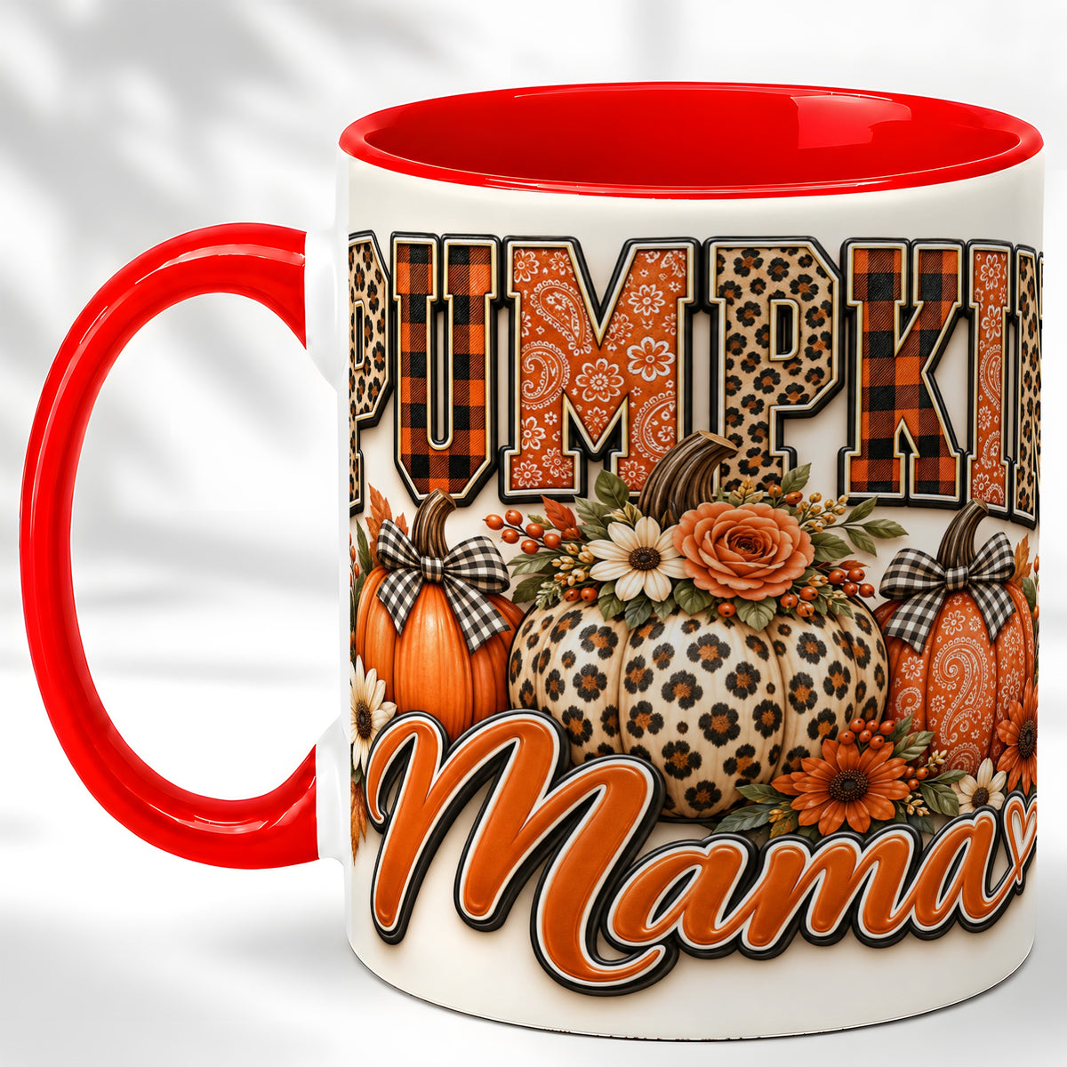Pumpkin Patch Coffee Mug, Leopard Fall Floral Mug, Ceramic Cup