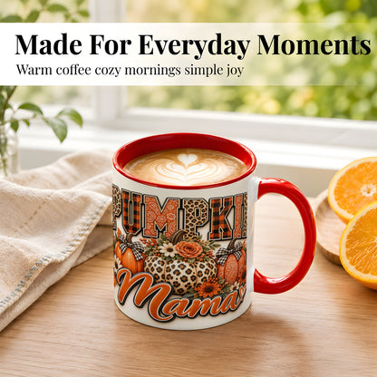 #pl[11oz|Red] Pumpkin Patch Coffee Mug, Leopard Fall Floral Mug, Ceramic Cup