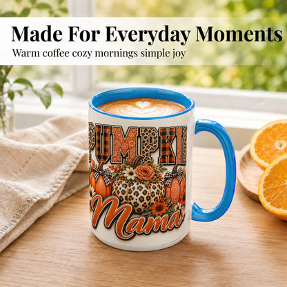 #pl[15oz|Blue] Pumpkin Patch Coffee Mug, Leopard Fall Floral Mug, Ceramic Cup