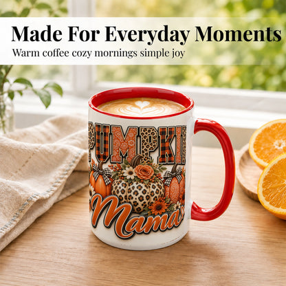 #pl[15oz|Red] Pumpkin Patch Coffee Mug, Leopard Fall Floral Mug, Ceramic Cup