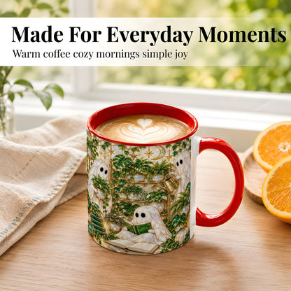 #pl[11oz|Red] Botanical Ghost Coffee Mug, Halloween Garden Mug, Ceramic Cup