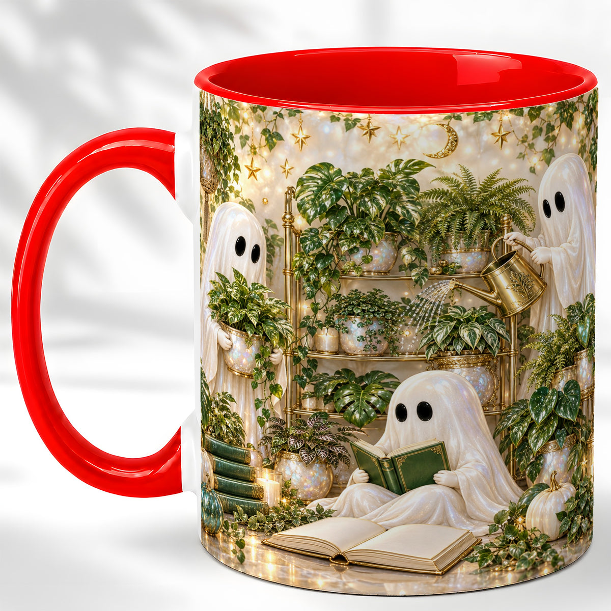 Cozy Ghost Coffee Mug, Greenhouse Halloween Mug, Ceramic Cup