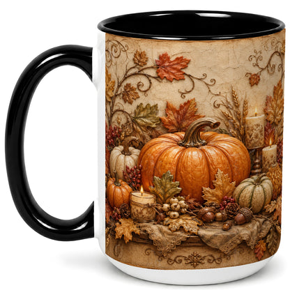 #pl[15oz|Black] Autumn Harvest Coffee Mug, Rustic Pumpkin Mug, Ceramic Cup