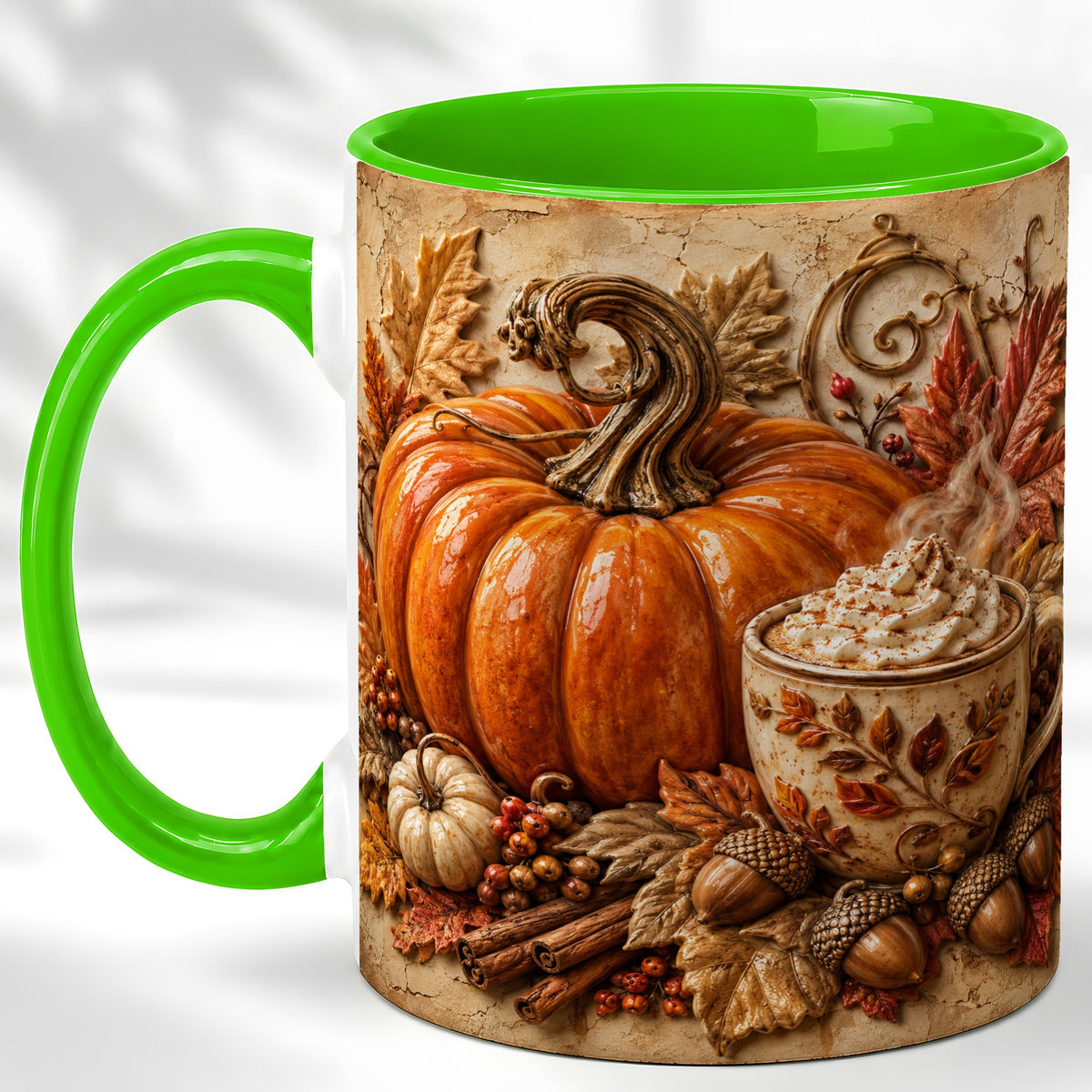 #pl[11oz|Green] Pumpkin Spice Coffee Mug, Autumn Latte Mug, Ceramic Cup