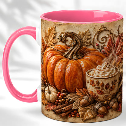 #pl[11oz|Pink] Pumpkin Spice Coffee Mug, Autumn Latte Mug, Ceramic Cup