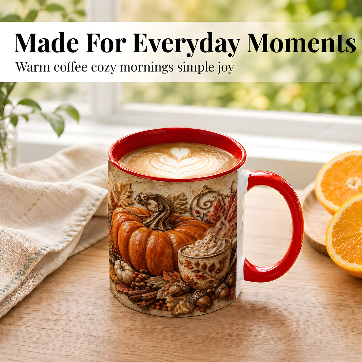 #pl[11oz|Red] Pumpkin Spice Coffee Mug, Autumn Latte Mug, Ceramic Cup