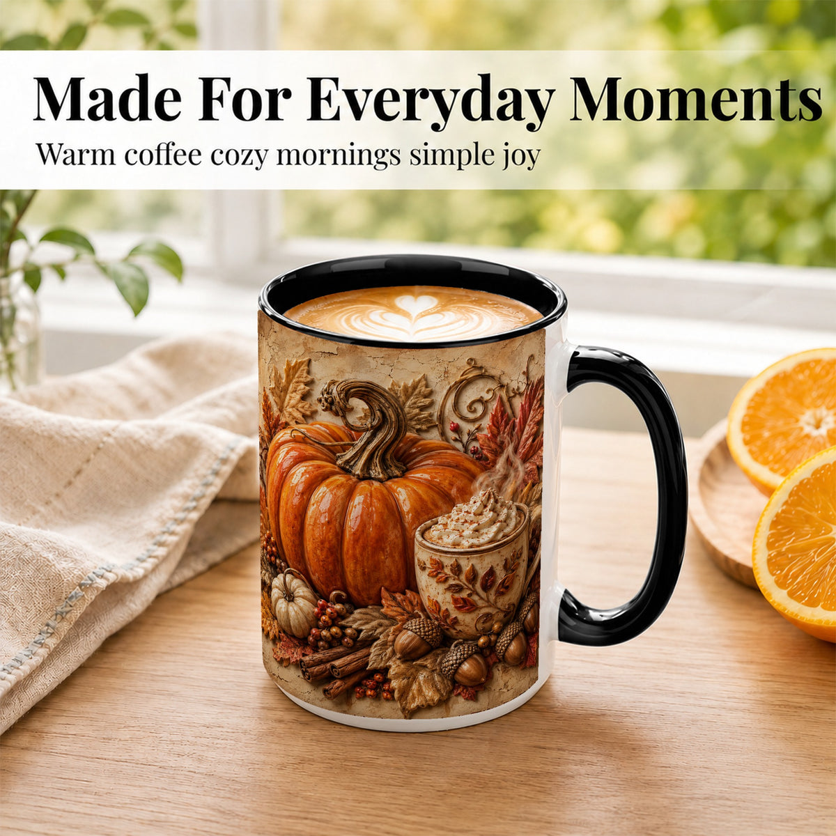 #pl[15oz|Black] Pumpkin Spice Coffee Mug, Autumn Latte Mug, Ceramic Cup