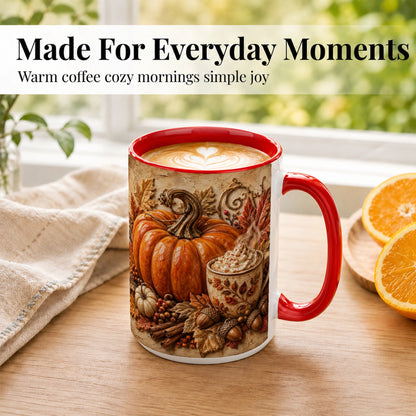 #pl[15oz|Red] Pumpkin Spice Coffee Mug, Autumn Latte Mug, Ceramic Cup