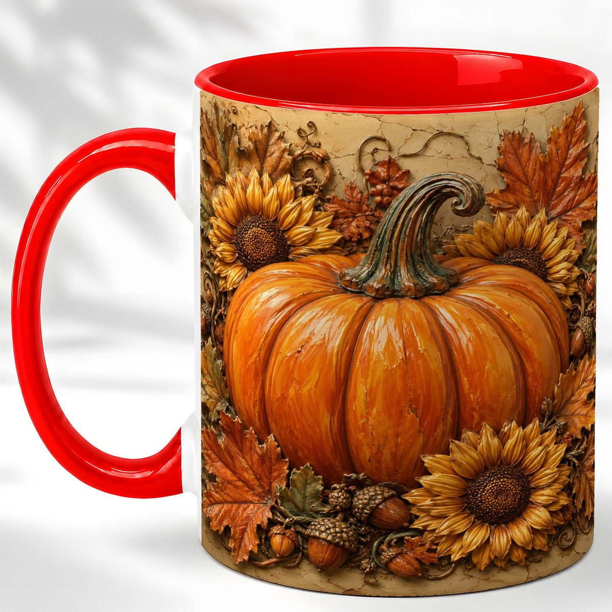 Sunflower Pumpkin Coffee Mug, Autumn Floral Mug, Ceramic Cup