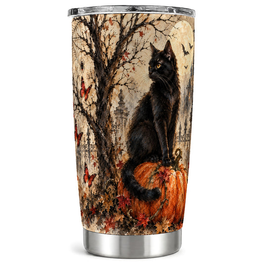 Black Cat Halloween Tumbler 20oz, Gothic Stainless Steel Travel Cup