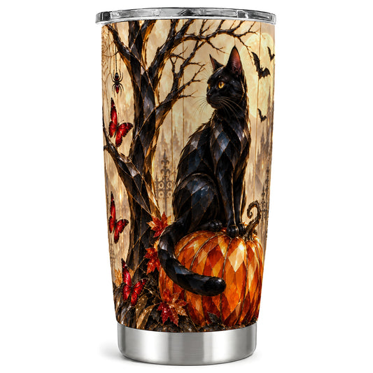 Black Cat Halloween Tumbler 20oz, Geometric Stainless Steel Travel Cup