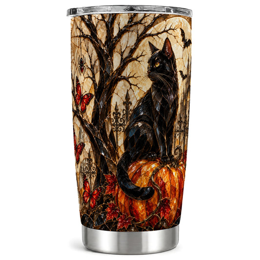 Black Cat Halloween Tumbler 20oz, Mosaic Stainless Steel Travel Cup