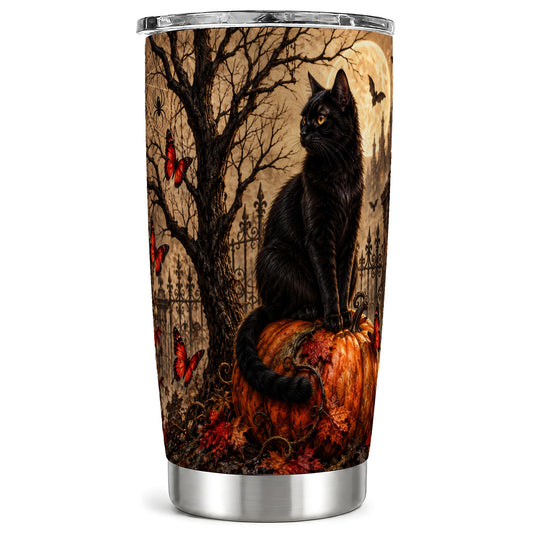 Black Cat Halloween Tumbler 20oz, Gothic Stainless Steel Travel Cup