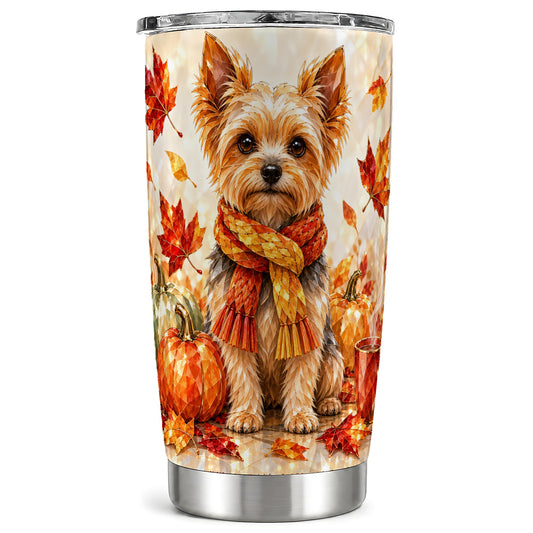 Yorkie Fall Tumbler 20oz, Yorkshire Terrier Tumbler, Steel Travel Cup