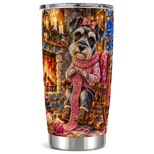 Schnauzer Knitting Tumbler 20oz, Winter Dog Stainless Steel Travel Cup