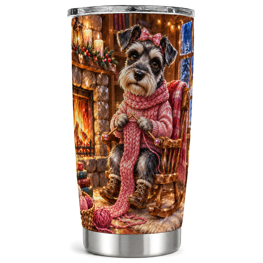Schnauzer Winter Tumbler 20oz, Knitting Dog Stainless Steel Travel Cup