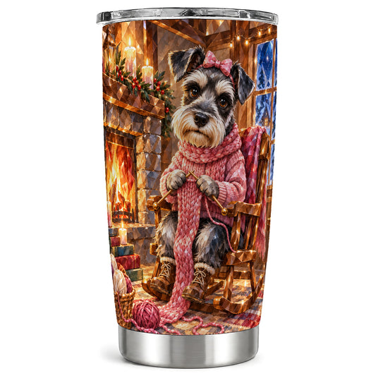 Schnauzer Pink Bow Tumbler 20oz, Winter Dog Stainless Steel Travel Cup