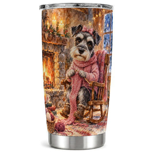 Schnauzer Tumbler 20oz, Knitting Dog Art, Stainless Steel Travel Cup