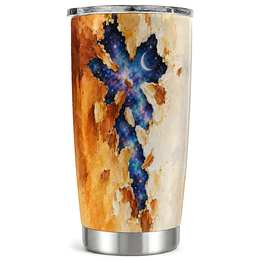 Galaxy Cross Tumbler 20oz, Watercolor Stainless Steel Travel Cup