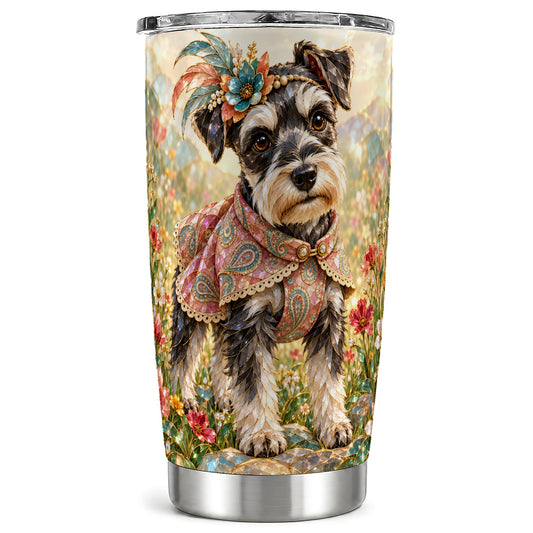 Schnauzer Tumbler 20oz, Floral Dog Tumbler, Stainless Steel Travel Cup