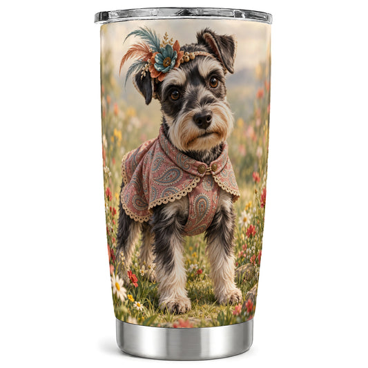 Schnauzer Tumbler 20oz, Wildflower Dog Tumbler, Stainless Steel Travel Cup