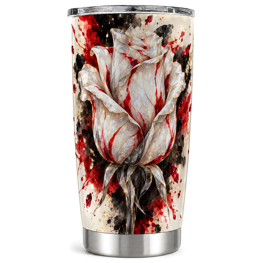White Rose Tumbler 20oz, Crystal Floral Tumbler, Stainless Steel Travel Cup