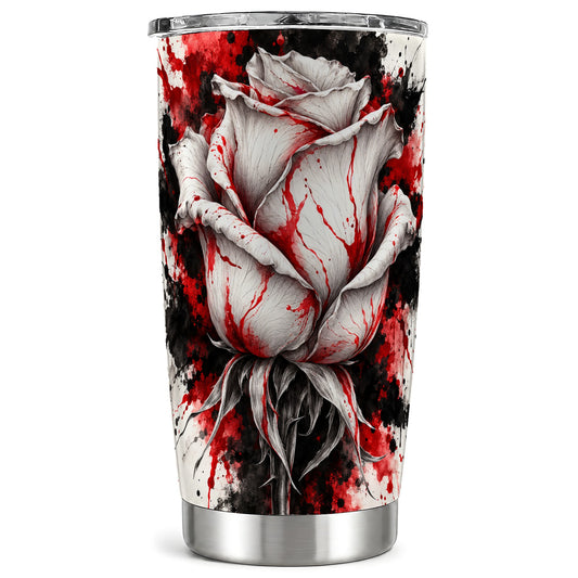 White Rose Tumbler 20oz, Gothic Floral Tumbler, Stainless Steel Travel Cup