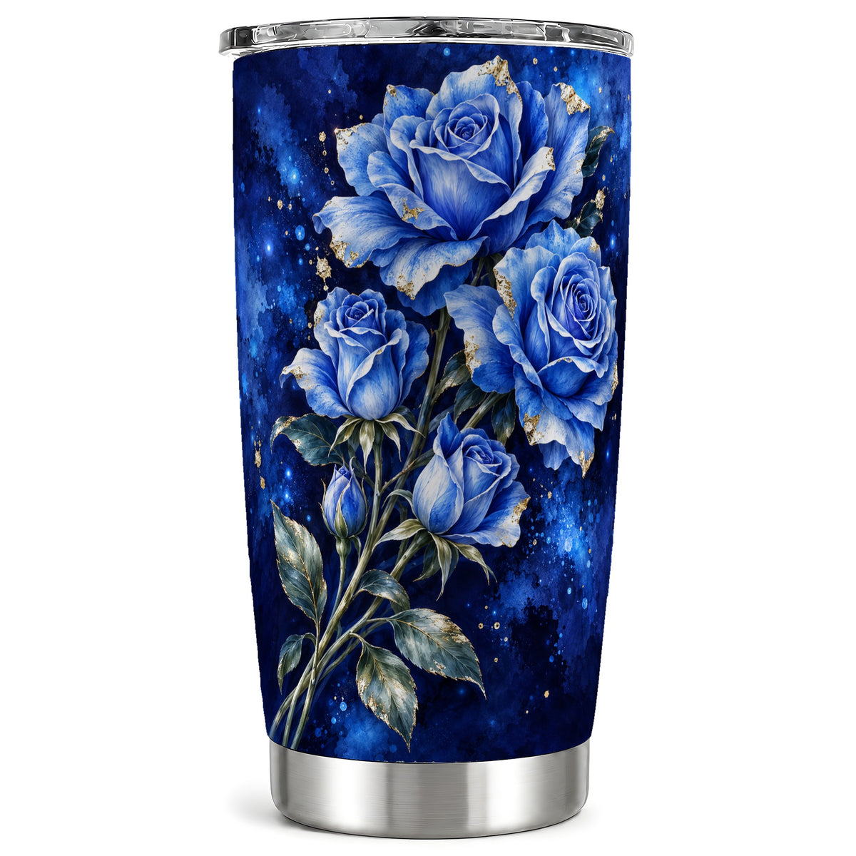 Blue Rose Tumbler 20oz, Midnight Floral Tumbler, Stainless Steel Travel Cup