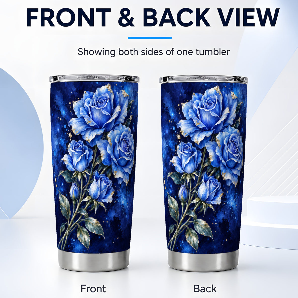 #pl[20oz|Steel] Blue Rose Tumbler 20oz, Midnight Floral Tumbler, Stainless Steel Travel Cup