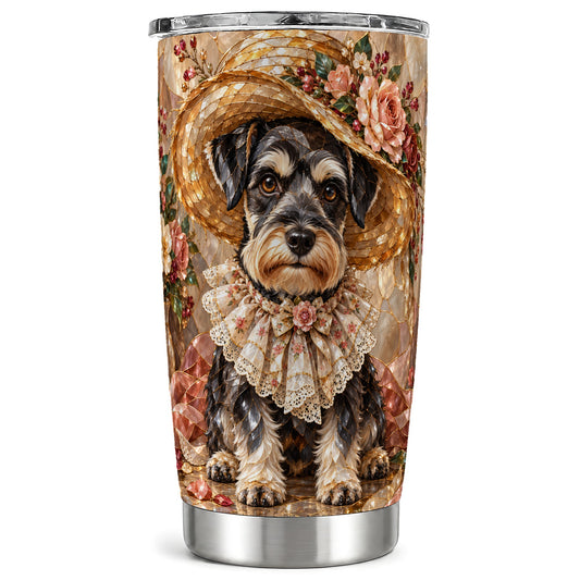 Floral Schnauzer Tumbler 20oz, Dog Art Stainless Steel Travel Cup
